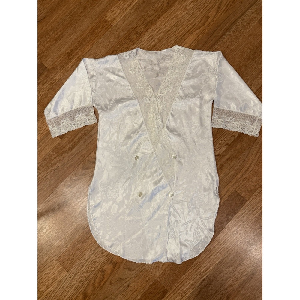 Vintage 90s Bridal White Women's‎ MED Wedding Robe Sleep Shirt Nightgown Lace